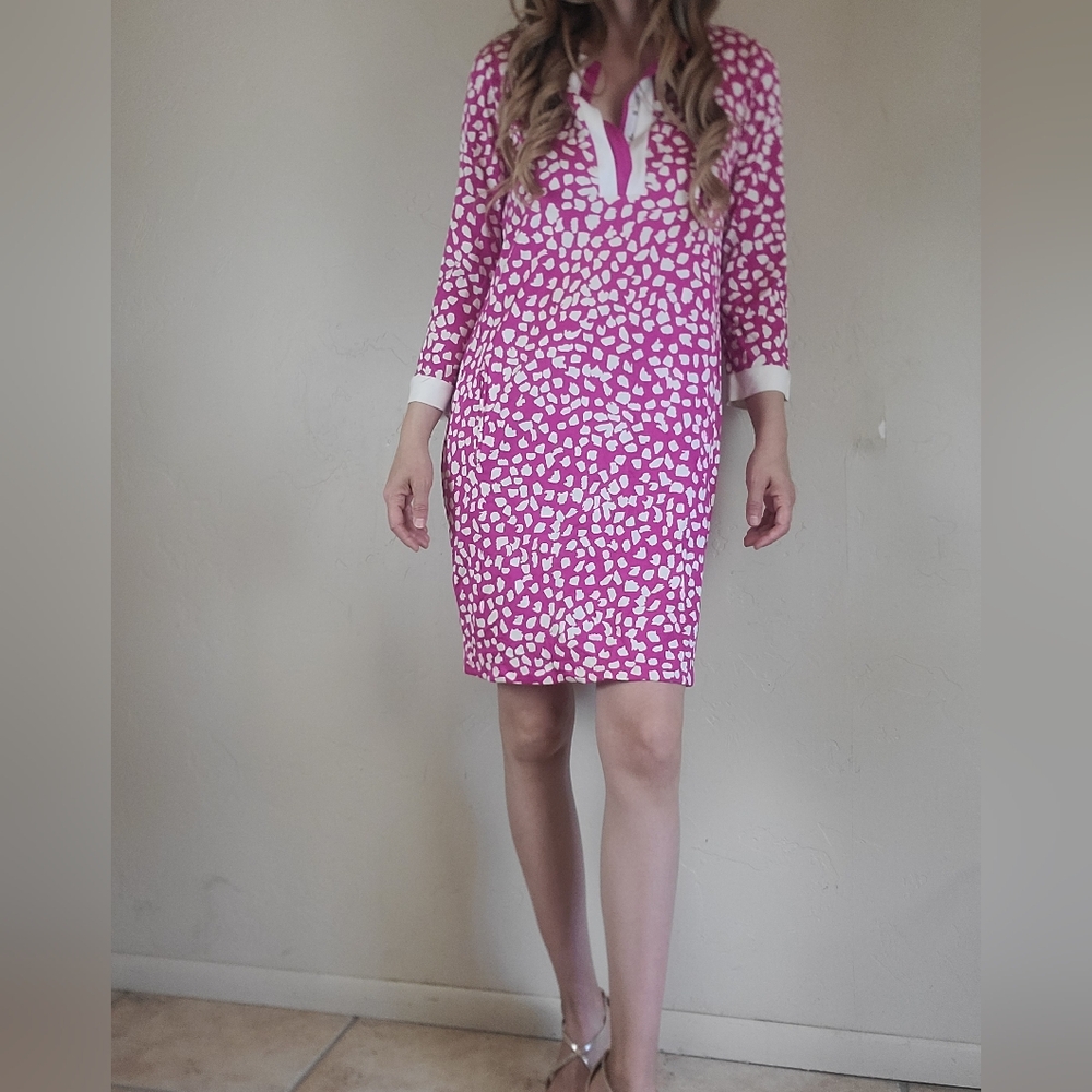Diane von Furstenberg Silk Shift Career Office Work Dress Pink Printed Size 6